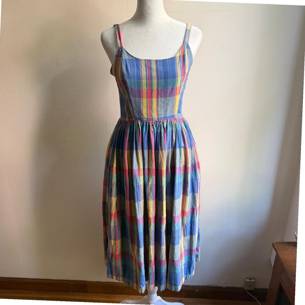 Vintage Razzle Plaid Sun Dress Button Front Small Boho Whismy Twee
